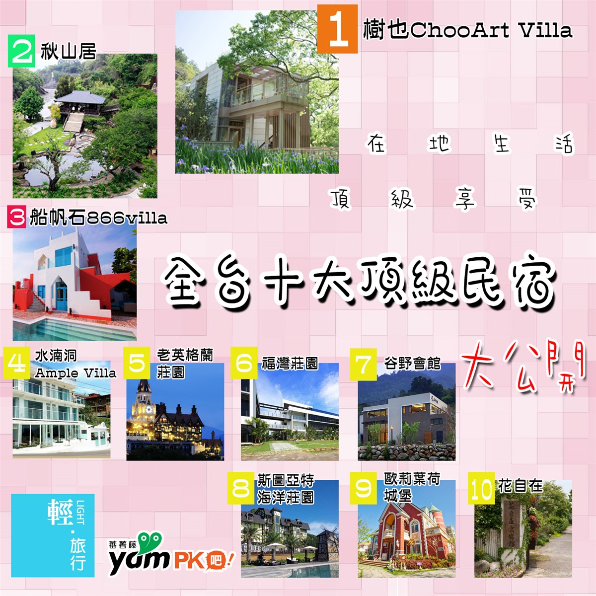 樹也ChooArt Villa,秋山居,船帆石866villa,水湳洞Ample Villa,老英格蘭莊園,福灣莊園,斯圖亞特海洋莊園,頂級,民宿,谷野會館,歐莉葉荷城堡,花自在,飯店