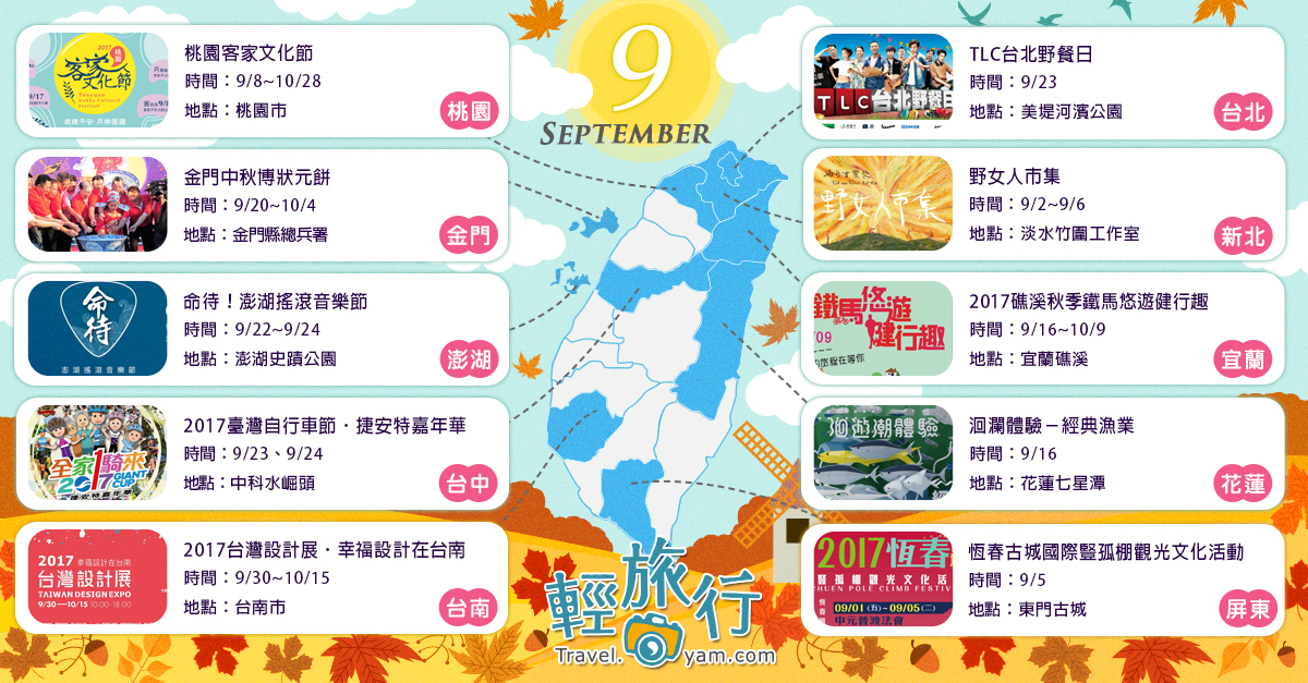 台北野餐日,滿月音樂祭,桃園客家文化節,捷安特嘉年華,台灣設計展,恆春豎孤棚,澎湖搖滾音樂節,活動,推薦,全台,野餐,市集,音樂祭,客家文化節,自行車節,捷安特,設計展,越野,淨灘,捷運,公園,古蹟,文創園