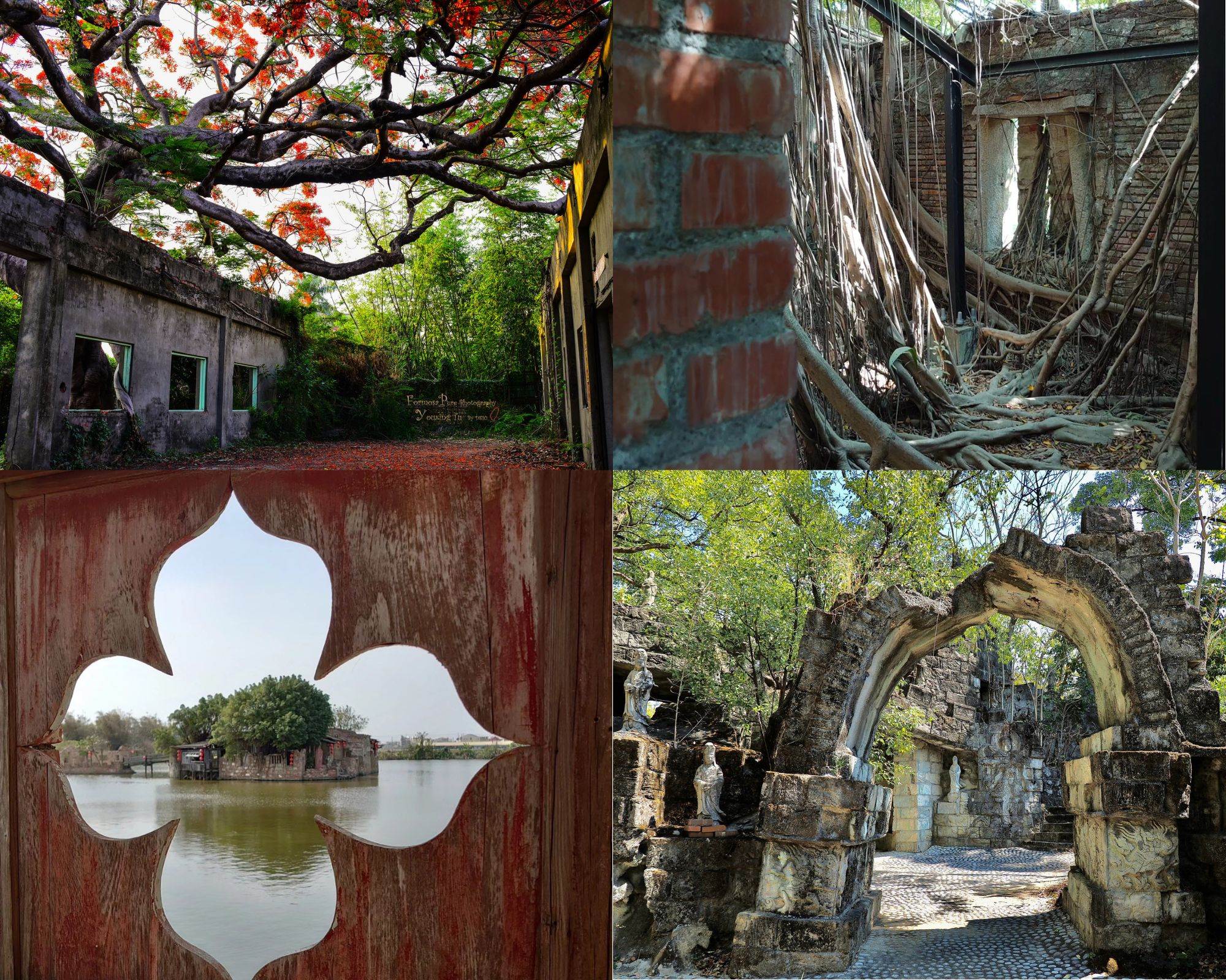 南台灣廢墟,老塘湖藝術村,安平樹屋,台版吳哥窟,楠西萬佛寺,民雄鬼屋咖啡,探險旅遊,台南,高雄,嘉義,鬼月景點,民雄鬼屋,番茄會社,廢墟,學甲,小普陀山禪修公園,鳳凰花
