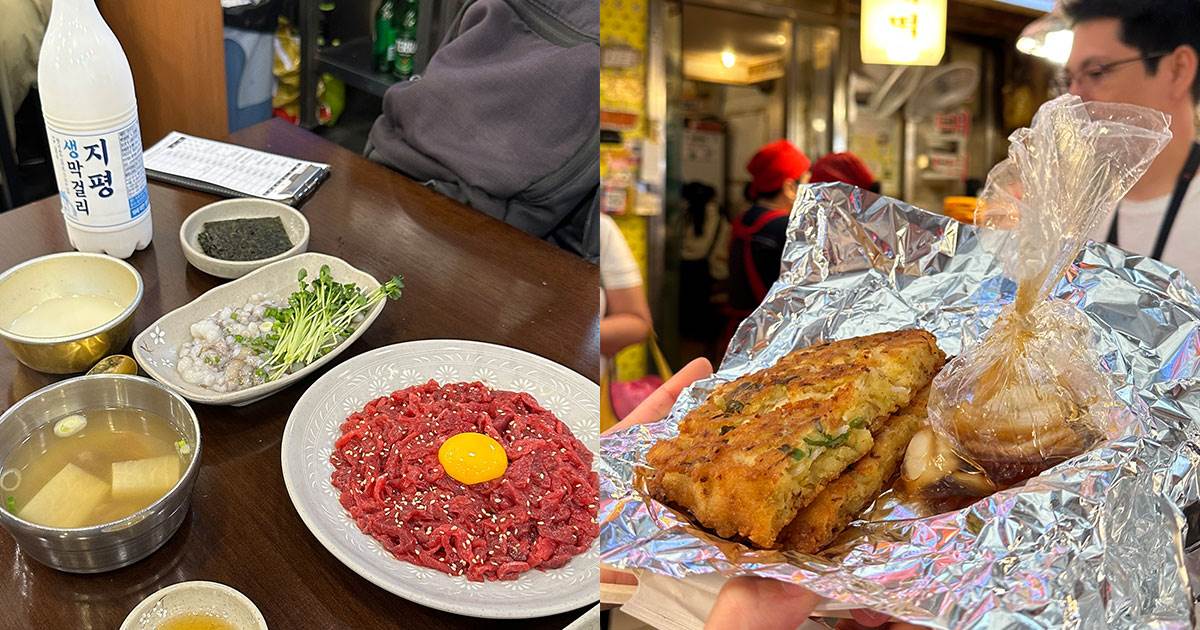韓國,首爾美食,廣藏市場,富村生牛肉,生章魚,順熙家綠豆煎餅,麻藥飯捲,糖餅,血腸