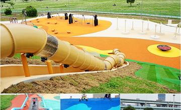 新北大都會公園/二重疏洪道河濱公園｜世界最大全齡共融性堤坡樂園！獮猴溜滑梯、瀑布滑草場～