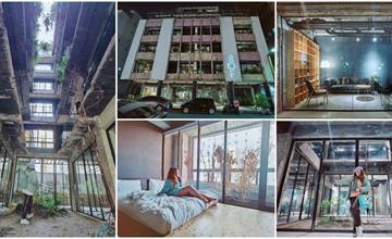 台中｜植光花園酒店SOF Hotel：廢墟風格旅店，天井花園有如電影場景！房間整面落地窗，晨光環繞，夜景迷幻好似小說情節