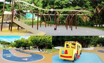 台北｜哈囉公園：刺激好玩的環形溜索、滑軌，還有特色遙遙小巴士、遙遙汽車，北市河濱親子遊戲場